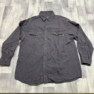 ✅Mens L Woolrich Charcoal Gray Long Sleeve Button-Up Shirt * Visible STAIN Front